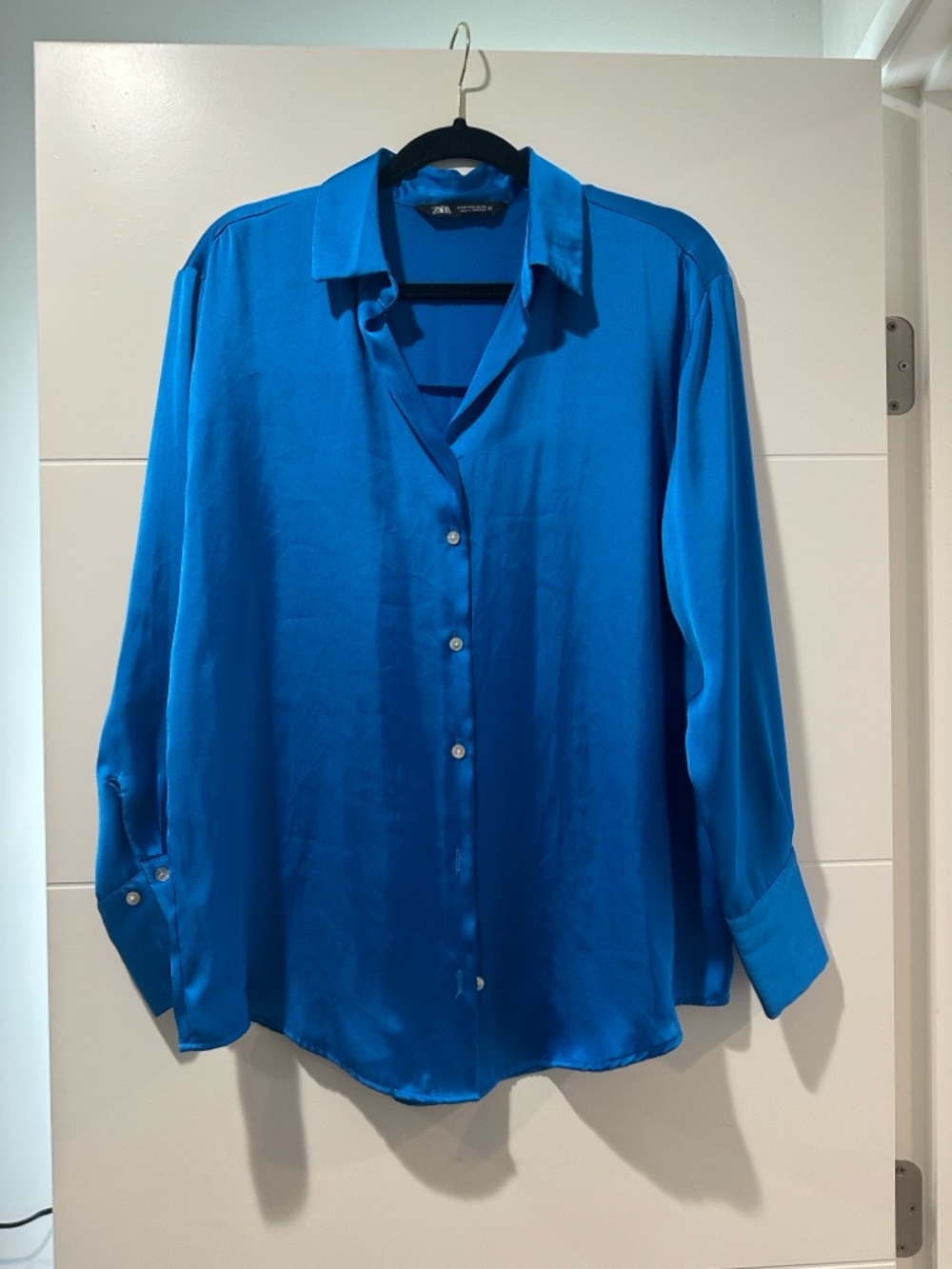 Zara Blue Satin Button-Up Top